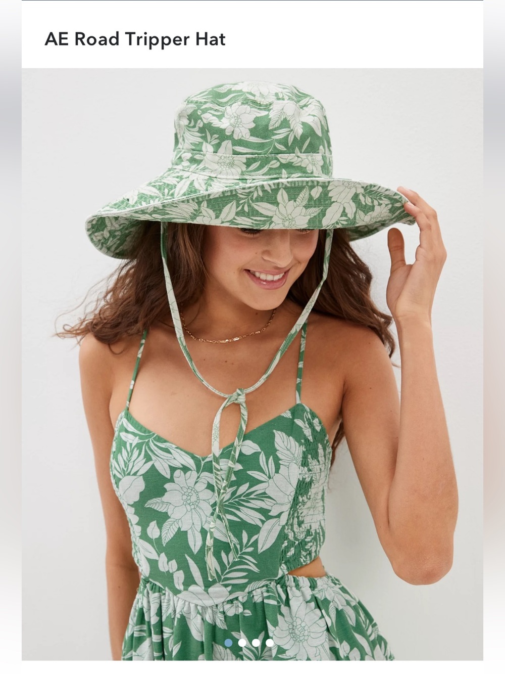AE 💚🤍 American Eagle Road Tripper Wide Brim Sun Hat - Green Floral